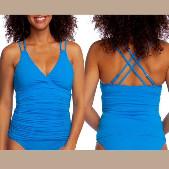NWT $91 La Blanca Island Goddess‎ Underwire Tankini Top in CHM Blue [SZ 14 ] - Picture 1 of 8